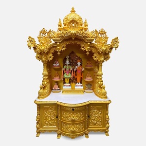 Golden Big Size Swaminarayan <b>Mandir</b> for Pooja Room Traditional Hand Carved Wooden Swaminarayan Temple with Storage Cabinet USA - Product Image 2
