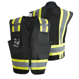 Gilet de sécurité haute visibilité réfléchissant noir en polyester respirant avec plusieurs poches, uniforme de garde de sécurité unisexe, résistant aux aiguilles - Product Image 1