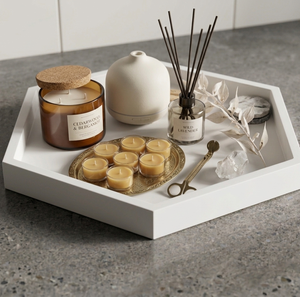 Minimalist Catchall Dish Modern Coffee <b>Table</b> Decor Scandi Style White MDF Lacquer Handpainted Non-Toxic <b>Vanity</b> Dish Lacquer Tray - Product Image 4