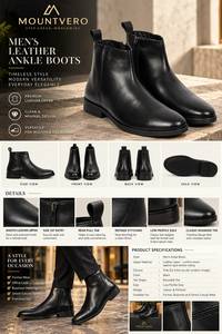 Bottines Chelsea en cuir véritable, à enfiler, respirantes, semelle extérieure en caoutchouc résistante, logo embossé, toutes saisons, noir uni - Product Image 6