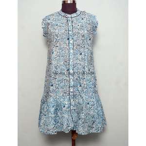 Top estilo minivestido 100% algodón para mujer, con mangas con volantes, cuello redondo, estampado floral, cintura natural ecológica, ideal para salidas informales. - Product Image 1