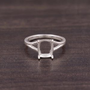 Monture de bague de fiançailles semi-montée 4 griffes en argent 925, taille coussin 10x8mm, pour pierre précieuse libre, à tige fendue, pour bijoux personnalisés - Product Image 1