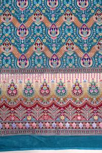 ผ้าพิมพ์ลายดอกไม้สีฟ้าครีปธรรมชาติ ลายเรขาคณิต พร้อมขอบตกแต่ง สำหรับทำชุดคุर्ติ วัสดุสำหรับตัดเย็บเสื้อผ้าชาติพันธุ์ - Product Image 3