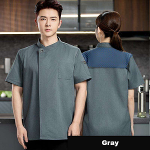Vestes de chef respirantes en maille boutonnée pour l'été, uniformes à manches courtes pour hôtels et restaurants, en toile unisexe durable en mélange de coton - Product Image 6