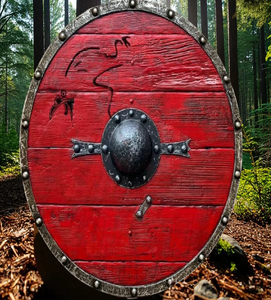 Bouclier de combat en bois artisanal CH Calvin, design médiéval, croisé, guerrier, viking, style Art Déco, avec corde de suspension, cadeau d'Halloween - Product Image 1