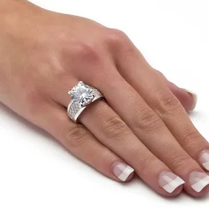 Moissanite <b>Silver</b> <b>Ring</b> Women Classic Round Cut Engagement <b>Ring</b> Pave Band Diamond Look <b>Silver</b> Weight - Product Image 2