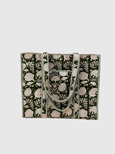 Sac fourre-tout en toile à motif floral avec design à panneaux, ouverture supérieure, style bohème, pour le shopping en toutes saisons - Product Image 2