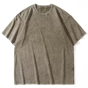 Camiseta de algodón tejida con lavado ácido personalizado para hombre, estilo vintage, oversize, streetwear, con etiqueta - Product Image 1