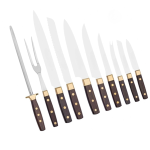 Ensemble de 10 couteaux de cuisine de qualité supérieure avec lames en acier inoxydable, manches rivetés en bois, blocs de rangement en bois et aiguiseur - Product Image 4