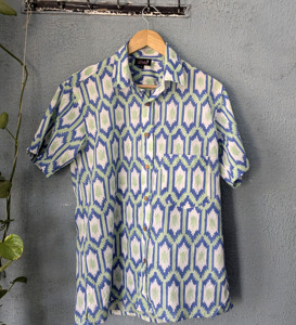 Men's Short Sleeve <b>Geometric</b> Print Casual <b>Shirt</b> Turn-down Collar Breathable Cotton Summer Style - Product Image 6