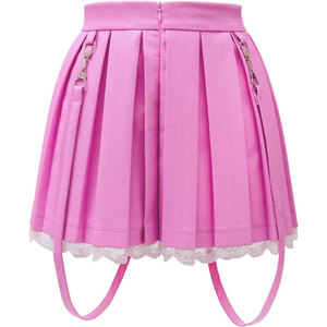 Minifaldas Casuales de Mujer, Corte en A, Plisadas, de Piel Sintética, con Adorno de Encaje - MÁS VENDIDO - Product Image 1