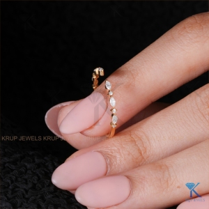 <b>Open</b> Cuff Stacking <b>Ring</b> Alternating Marquise Round Lab Grown Diamond Minimalist Wedding Band Fine Jewelry In Solid Yellow Gold - Product Image 4