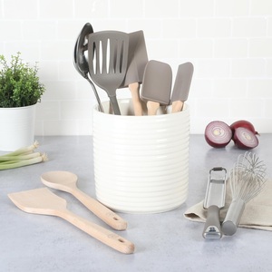 Portautensilios de Cerámica Premium, Acabado Brillante Acanalado, Alta Capacidad, Resistente al Calor, Organizador de Cocina Duradero para Encimera - Product Image 4