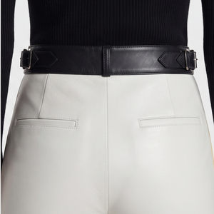 Women Skinny Leather Flare Pants Female Adjustable Waist Leather Wide Leg <b>Leggings</b> Ladies Leather <b>Flared</b> Tight With Pockets - Product Image 5