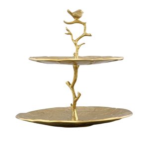 Home Decorative Fabulous Silver Metal Finish With Gold Leaf Design Sweets Serving Stand 2 Tier Decorative Cup Cake Stand On Sale - Product Image 6
