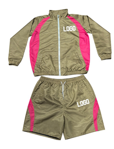 Ensemble short homme deux pièces en polyester respirant de haute qualité, col montant zippé, idéal pour l'entraînement et le streetwear estival - Product Image 3