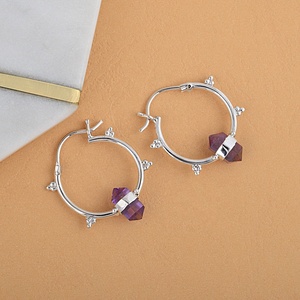 925 Sterling <b>Silver</b> Natural Amethyst Crystal <b>Hoop</b> <b>Earrings</b> Handmade Gemstone <b>Hoop</b> Double Point <b>Earrings</b> for Women - Product Image 4