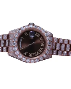 นาฬิกาข้อมือผู้ชายแบบกลไก ดีไซน์คลาสสิกใหม่ คุณภาพสูง หรูหรา ประดับเพชรโมอิสซาไนต์ ตัวเรือนโรสโกลด์ พร้อมคริสตัลแก้วเจียระไน - Product Image 1