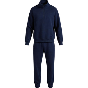 Ensemble de survêtement unisexe bleu marine 2026 à manches longues et demi-zip, couleur unie, coupe décontractée, 100 % coton mi-lourd, pour l'automne - Product Image 1