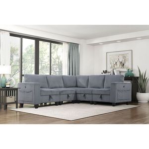 Poltrona Modulare Moderna Senza Braccioli per Soggiorno, Grigio Scuro con Vano Portaoggetti, Rivestimento in Tessuto Corduroy, 1 Pezzo - Product Image 5