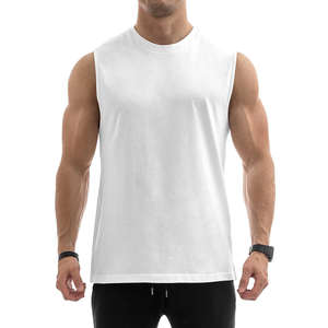 Camiseta Deportiva de Alta Calidad en Spandex/Poliéster, Sin Mangas, con Logotipo Personalizado Impreso por Transferencia Térmica, Cuello Negro, Secado Rápido para Hombre - Product Image 2