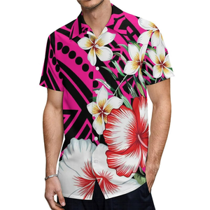 Chemise hawaïenne personnalisée pour homme, manches courtes, boutonnée, avec poche, rouge et blanc, décontractée, pour l'été - Product Image 3