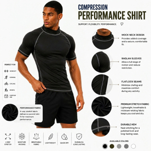 Black <b>Compression</b> <b>Men's</b> Sleeve <b>Compression</b> T <b>Shirt</b> Breathable Quick Dry Slim Fit Sports Top Workout Training Tee - Product Image 4