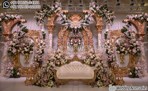 Royal White Gold Theme Stage for Malaysian Weddings Rajwada Theme Stage for Indian Weddings Astonishing FRP Wedding Stage - Product Image 3