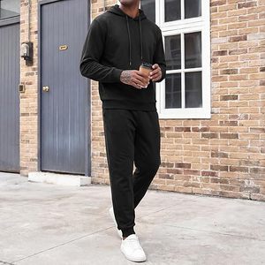 Conjunto de Sudadera con Capucha Negra para Hombre, Estilo Casual, Color Sólido, Manga Larga, 100% Algodón, Transpirable, Corte Regular, Ropa de Otoño - Product Image 6