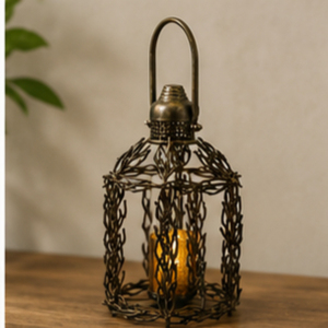 Lanterne en métal porte-bougie en forme de colonne avec poignée, objet de décoration pour le salon - Product Image 3