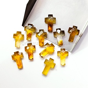 Perles en pierre naturelle de citrine sculptées en forme de croix sacrée, facettées, faites à la main, pour pendentifs et bijoux, breloques du Seigneur Jésus - Product Image 1