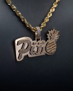 Pendentif Lettre en Moissanite Thème Ananas Plaqué Or 18K Argent 925 Style Hip Hop Bijoux Homme Pendentif Quotidien - Product Image 1