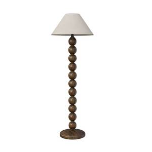 Nordic Solid Wooden Floor Lamp <b>Retro</b> Stacked Ball Bobbin Standing <b>Light</b> Classic Turned Wood Floor Lamps With Linen <b>Shade</b> On Sale - Product Image 1