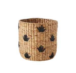 Square Water Hyacinth <b>Basket</b> <b>with</b> Black Pattern Handwoven <b>Storage</b> <b>Basket</b> for <b>Shelf</b> Organizer Bathroom Bedroom Home - Product Image 1