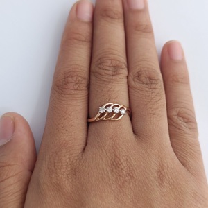 Bague en or rose 14 carats avec diamant rond et pavé multi-pierres, design vague, pour femme, élégante, alliance de mariage, cadeau, bijoux fins - Product Image 6