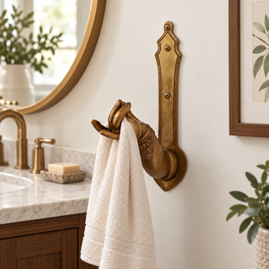 SHUBHAM Decorative Brass Finish Hand <b>Towel</b> Hook Wall Mounted <b>Robe</b> Hook Bathroom Rail Holder - Product Image 1