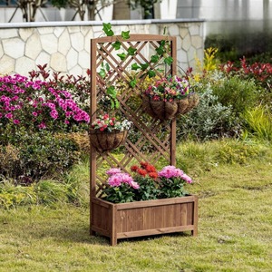 Wooden Raised Bed for Garden with Lattice Trellis Outdoor <b>Planter</b> <b>Box</b> for Vegetables and Flowers Garden Trellis for Balcony - Product Image 4