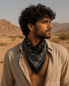 Bandana en coton noir audacieux pour hommes et femmes, foulard unisexe à motif Paisley pour le streetwear quotidien, les voyages, les festivals et les usages quotidiens ! - Product Image 3
