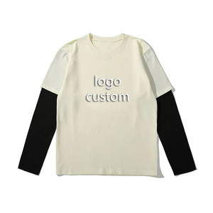 เสื้อยืดแขนยาวผู้ชายแบบสองชั้น สกรีนโลโก้ด้านหน้า ทรงโอเวอร์ไซส์ สไตล์ไฮสตรีท ผลิตตามแบบ OEM ผ้าฝ้าย สำหรับสั่งซื้อจำนวนมาก - Product Image 2