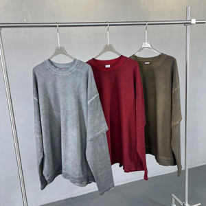 เสื้อยืดคอกลมแขนยาวสองชั้น ผ้าฝ้าย 100% คุณภาพสูง สไตล์ลำลอง ล้างสีแบบแอซิด ระบายอากาศได้ดี - Product Image 5