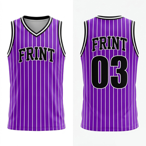 Camiseta de Baloncesto a Rayas con Cuello en V, Sin Mangas, Absorbente de Humedad, Unisex para Adultos, Impresión Sublimada, Nombre y Número del Equipo Personalizados, Miami - Product Image 3