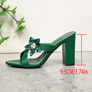 Sandalias de tacón de aguja ultraalto con punta en pico y tiras cruzadas para mujer, estilo nuevo de verano 2026, con flores y perlas, de PU, para exteriores. - Product Image 5