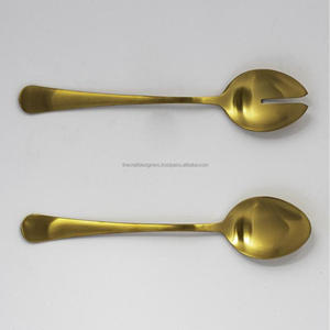 Wedding Parties Tableware Serving Cutlery <b>Set</b> Gold Finish Salad <b>Spoon</b> <b>And</b> <b>Fork</b> <b>Set</b> of 2 Pcs With Horn Handles - Product Image 3