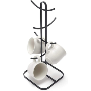 Support élégant pour tasses et mugs, support autoportant en métal pour tasses à café et à thé, organisateur avec 6 crochets pour le rangement et la présentation dans la cuisine - Product Image 6