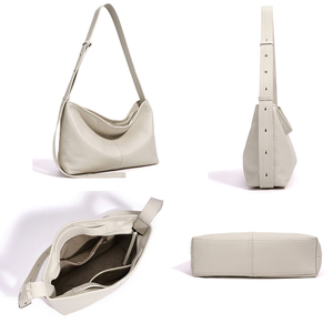 Bolso Hobo Minimalista de Cuero Genuino para Mujer, Textura Suave, Correa de Hombro Única, Parte Superior Abierta, Uso Diario - Product Image 4