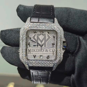 Reloj de pulsera de lujo para hombre con cristal de zafiro y cuarzo moissanita, resistente al agua 3BAR, estilo hip hop, de acero inoxidable con correa de 20 mm - Product Image 2