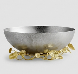 METAL WAVE Bol à fruits en métal nickel antique de style américain, écologique, avec base florale en verre et acier, pour soupes, salades et dattes - Product Image 6