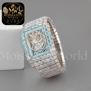 Charm Luxury Fashion Men's Stainless Steel Case 40mm <b>Mechanical</b> Movement Auto Date Accents Fully Iced Out Band Push Button - Product Image 3