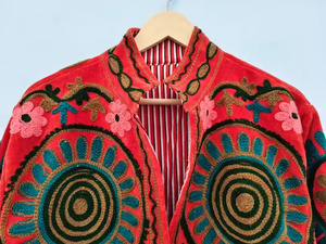 Veste bomber réversible en velours pour femme, broderie florale faite à la main, style vintage, vêtement d'extérieur haut de gamme, automne/hiver, coton - Product Image 2