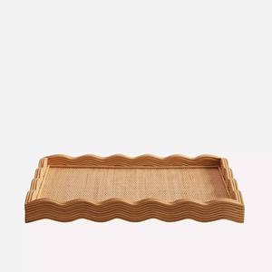 Bandeja Rectangular de Lujo Artesanal de Malla de Caña Ondulada, Contenedor de Servicio Tejido Natural con Borde Ondulado para Interiores - Product Image 1